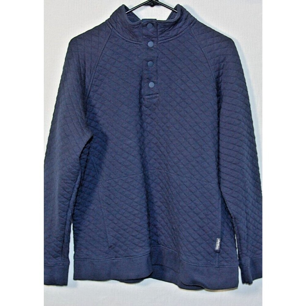 Eddie Bauer Mens Size L Blue Quilted Mock Neck Henley Pullover Sweater Jacket